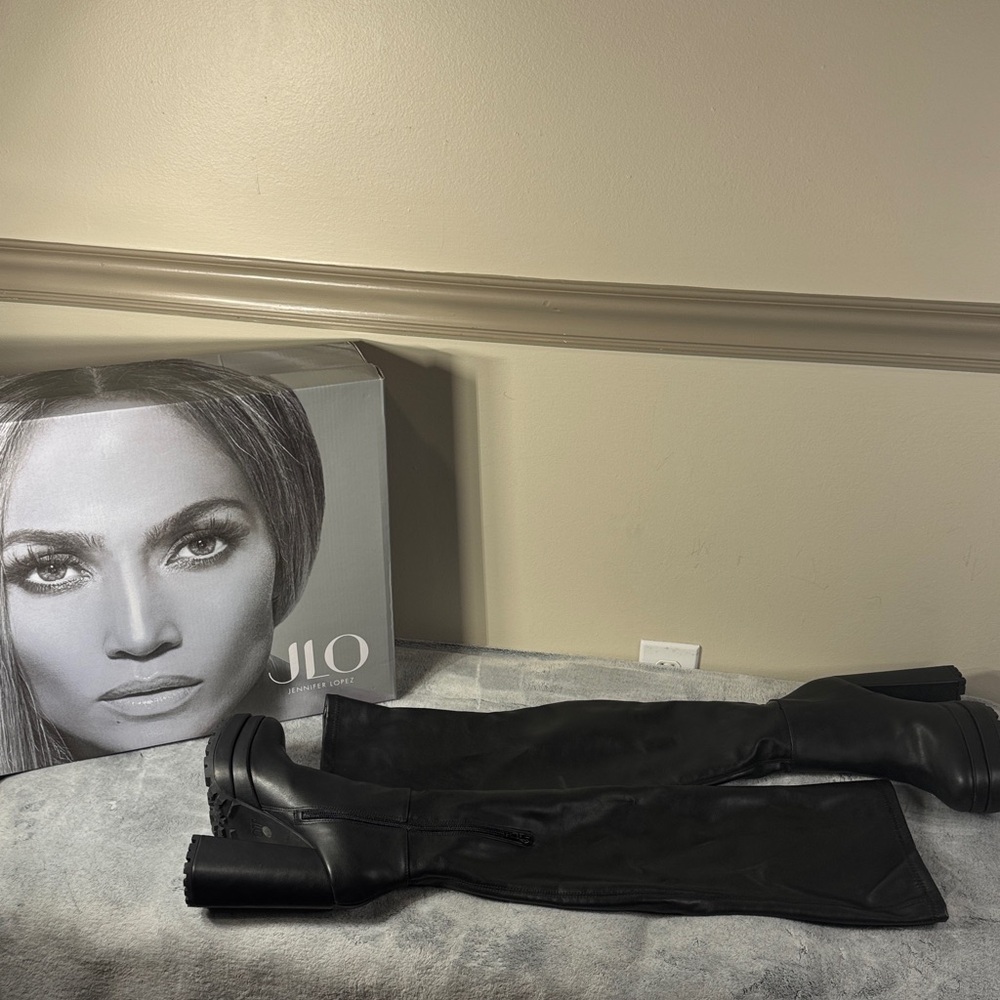 JLO Jennifer Lopez Milit Black Over The Knee OTK Boots - Platform - Size 7